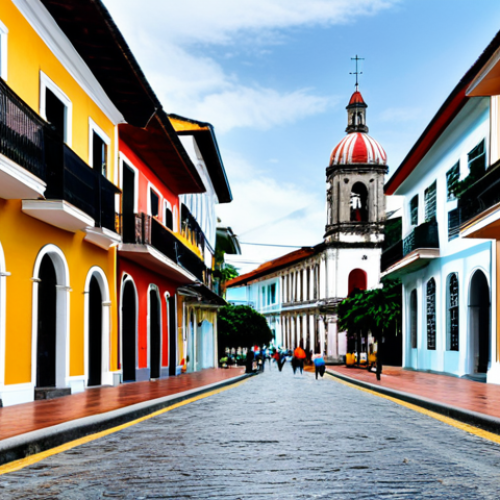 Architectural Harmony in Casco Viejo**

"A vibrant street scene in Casco Viejo, Panama, showcasing the blend of Spanish colonial and French architectural styles. Buildings with wrought-iron balconies and colorful facades line the cobblestone street. People stroll along the sidewalks, enjoying the atmosphere. In the background, a historic church with a bell tower rises above the rooftops. safe for work, appropriate content, fully clothed, perfect anatomy, correct proportions, natural pose, professional photography, high quality, modest."

**
