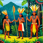 파나마의 신화와 전설 - "A vibrant, colorful painting depicting Embera spirits protecting the rainforest in Darien, Panama. ...