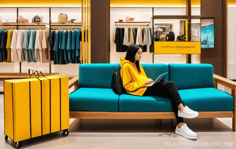 현지 마트 및 쇼핑몰 정보 - **Prompt:** A young woman, in her late 20s to early 30s, with a thoughtful expression, is comfortabl...