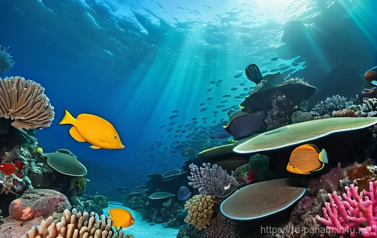 코이바 섬 다이빙 - **Prompt 1: "A breathtaking underwater scene in Coiba National Park, Panama. Crystal-clear turquoise...